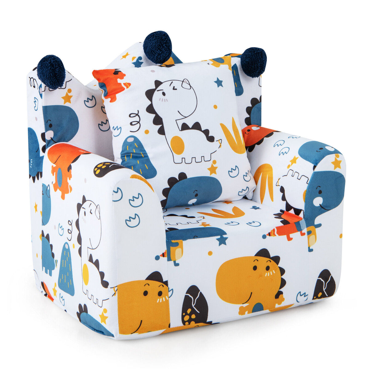 Kids Sofa with Armrest & Extra Pillow - Blue, High-Density Padding, No Assembly