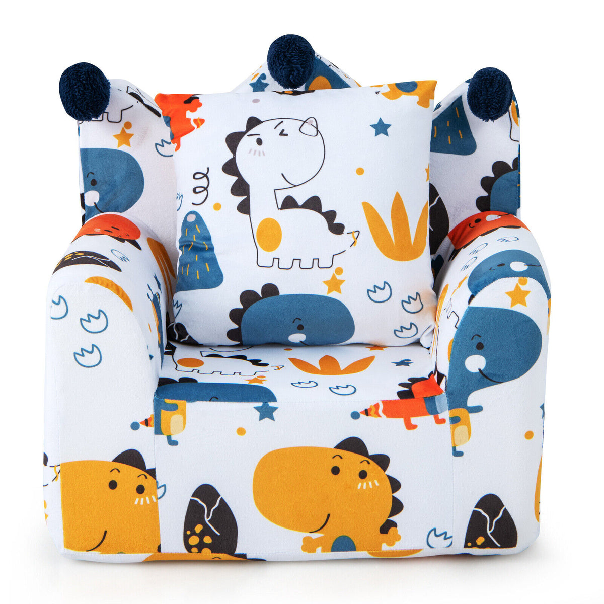 Kids Sofa with Armrest & Extra Pillow - Blue, High-Density Padding, No Assembly