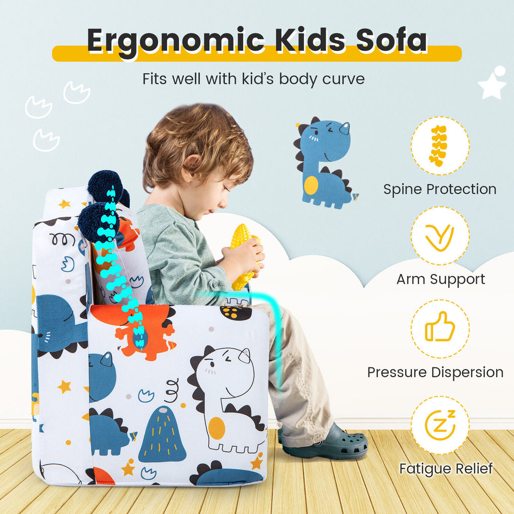 Kids Sofa with Armrest & Extra Pillow - Blue, High-Density Padding, No Assembly