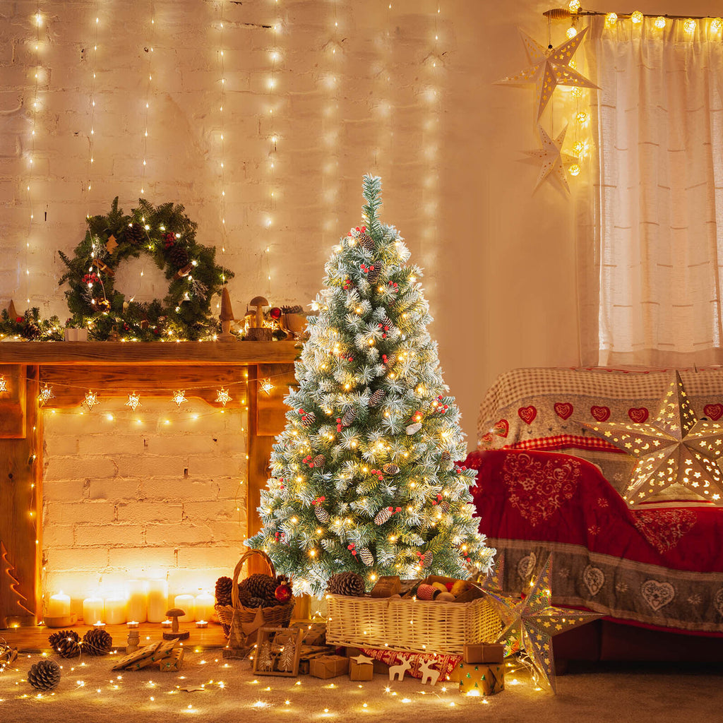 6.5 Ft Hinged Christmas Tree with PVC Branch Tips & Warm White LED Lights