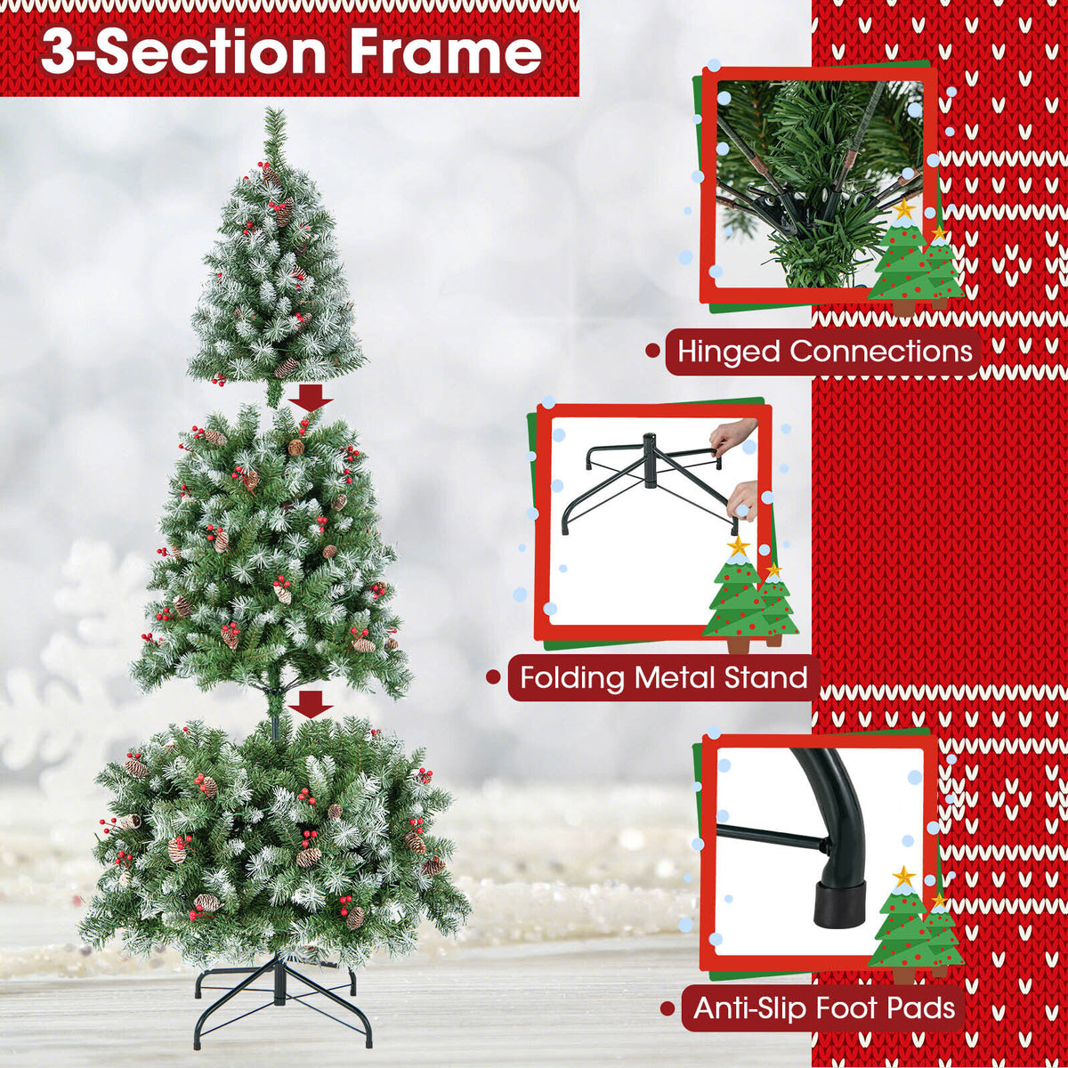 6.5 Ft Hinged Christmas Tree with PVC Branch Tips & Warm White LED Lights