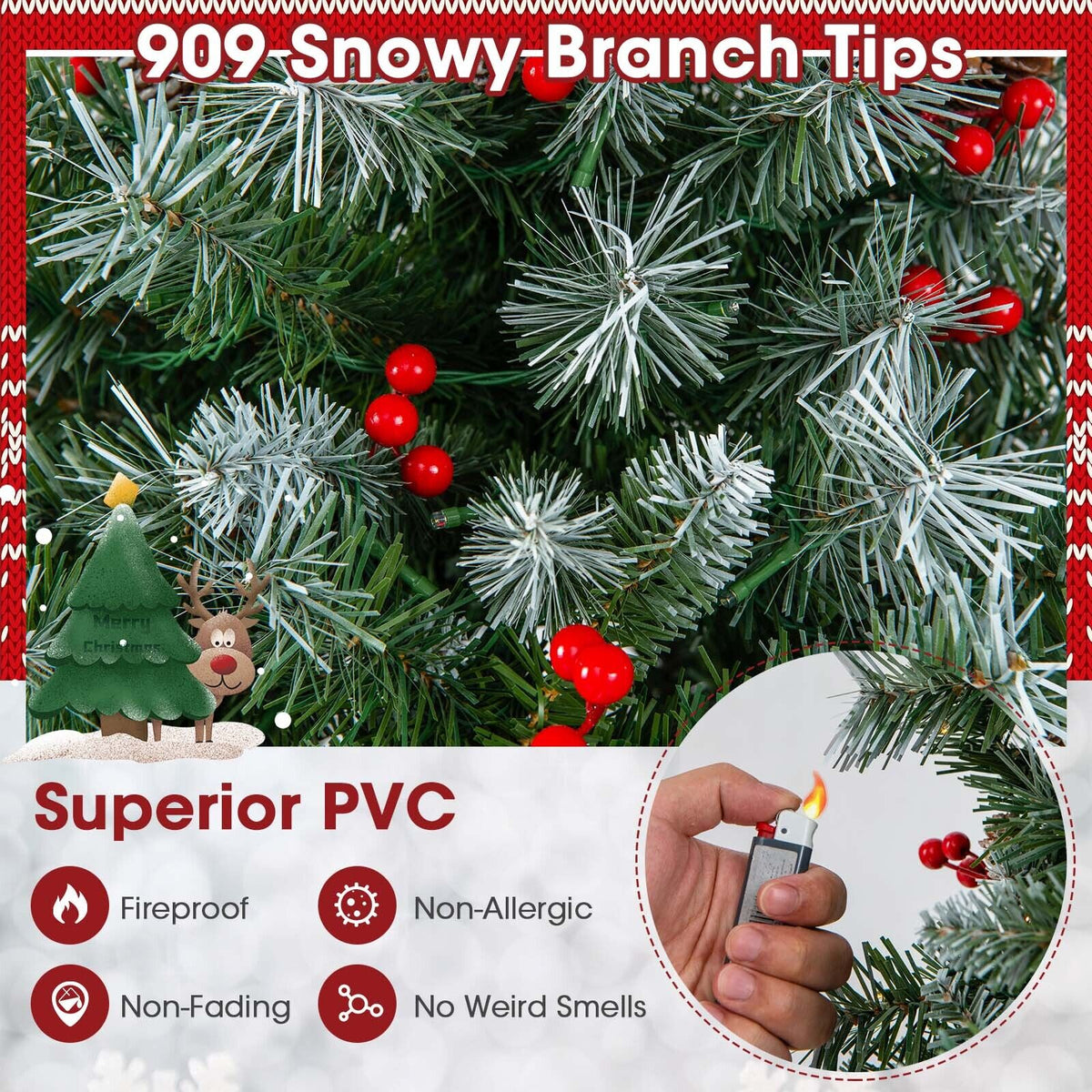 6.5 Ft Hinged Christmas Tree with PVC Branch Tips & Warm White LED Lights