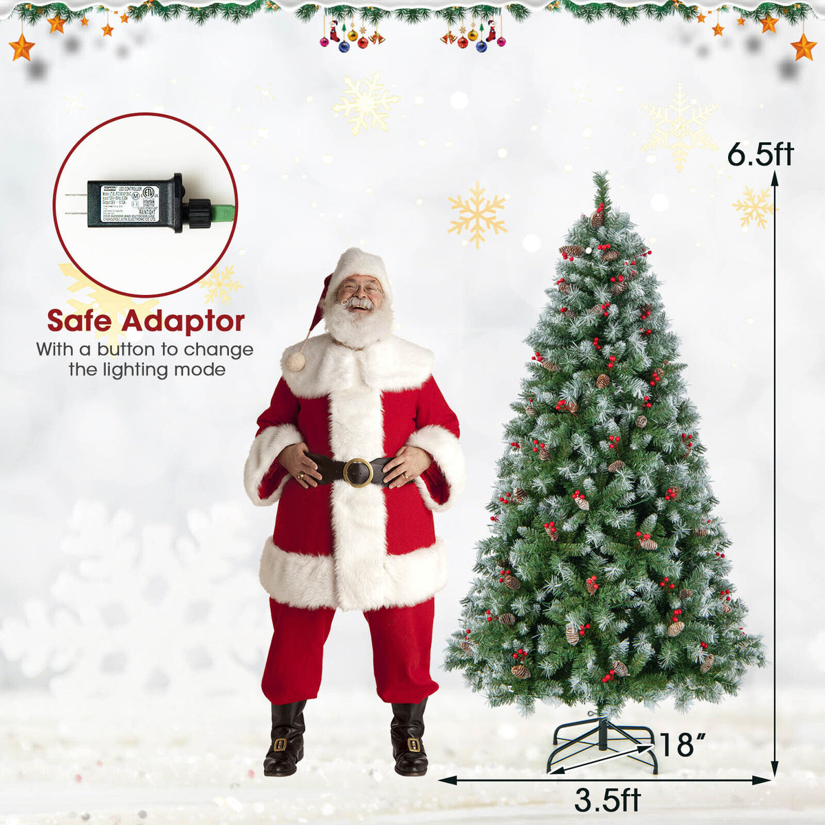 6.5 Ft Hinged Christmas Tree with PVC Branch Tips & Warm White LED Lights