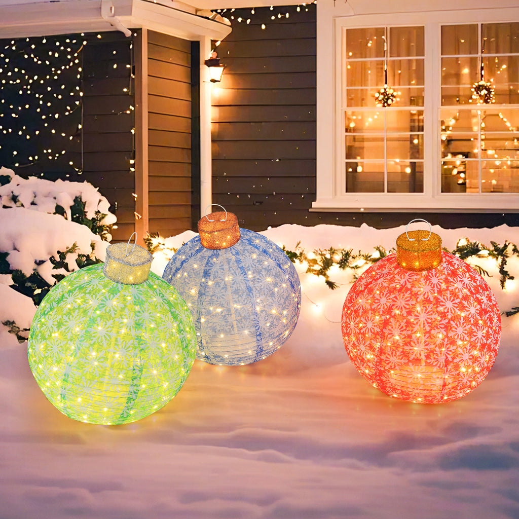 28.5 Inch 3-Piece Pre-Lit Christmas Ball Set with Warm White LED Lights