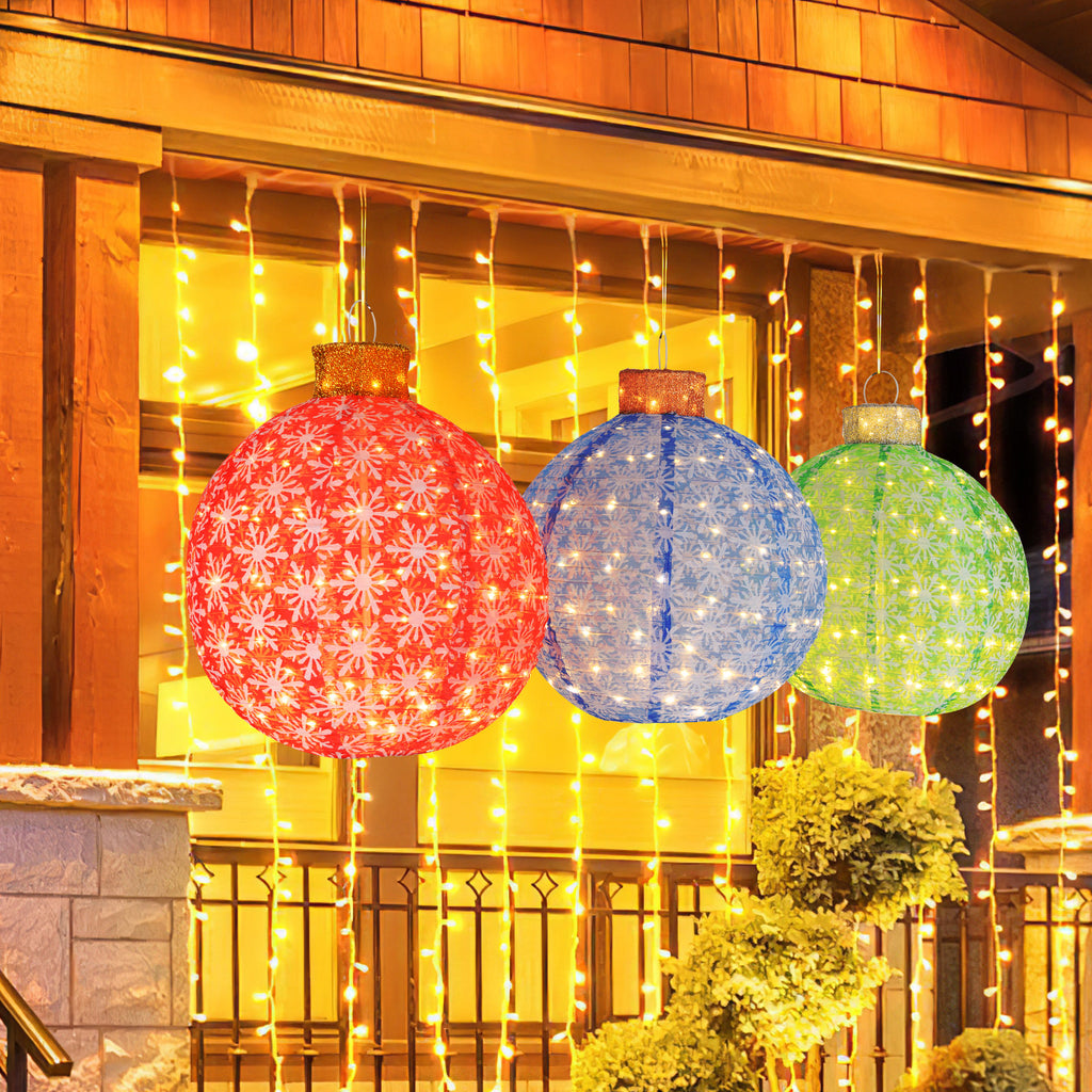 28.5 Inch 3-Piece Pre-Lit Christmas Ball Set with Warm White LED Lights