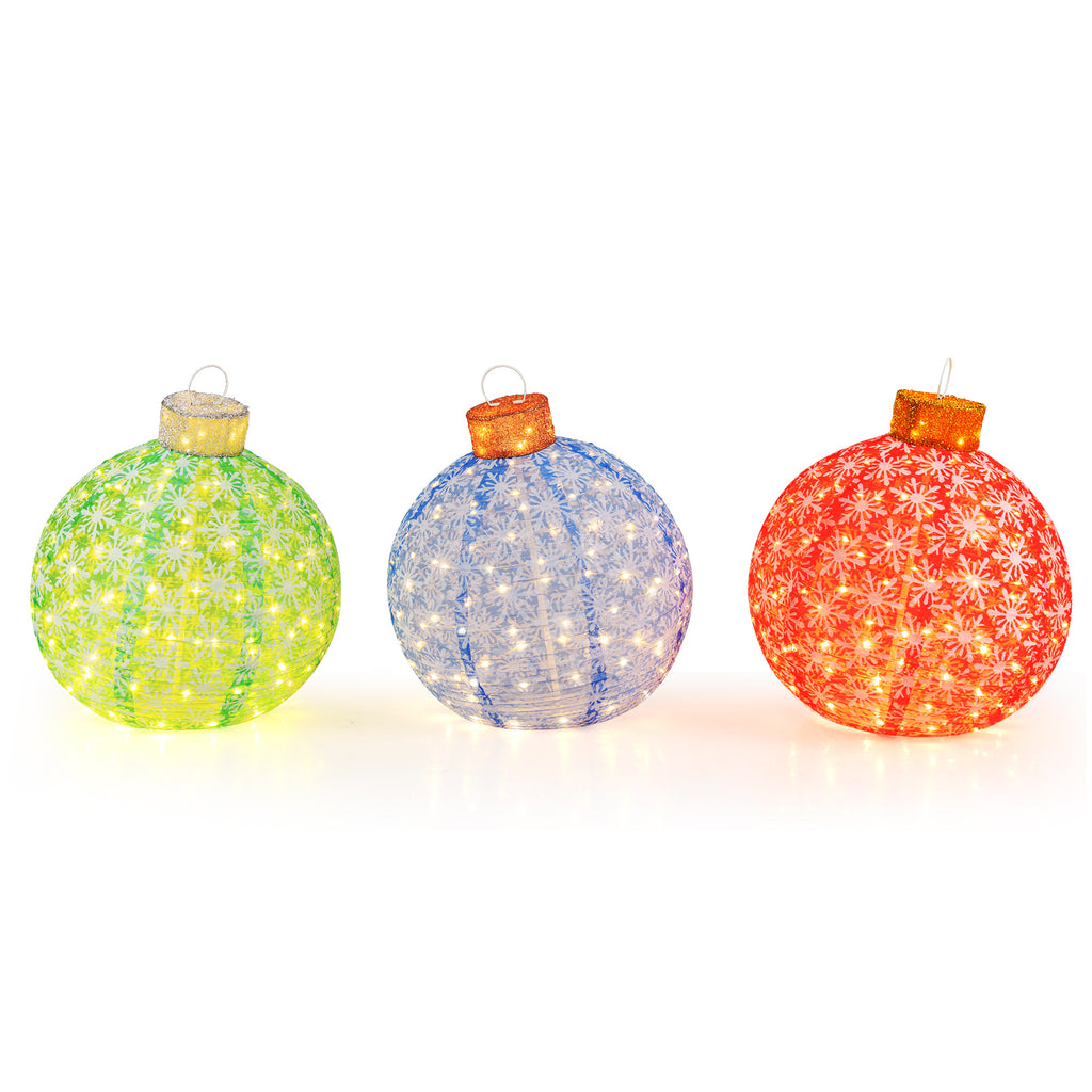 25+21+16 Inch Pre-Lit Lantern Balls Set with 732 LED Lights & Ground Stakes