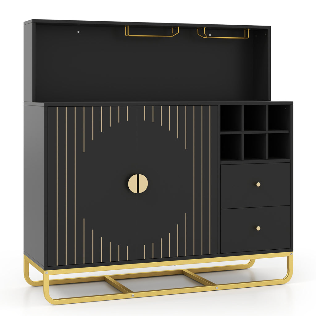 Home Bar Cabinet with Wine Rack and Glass Holders - Black