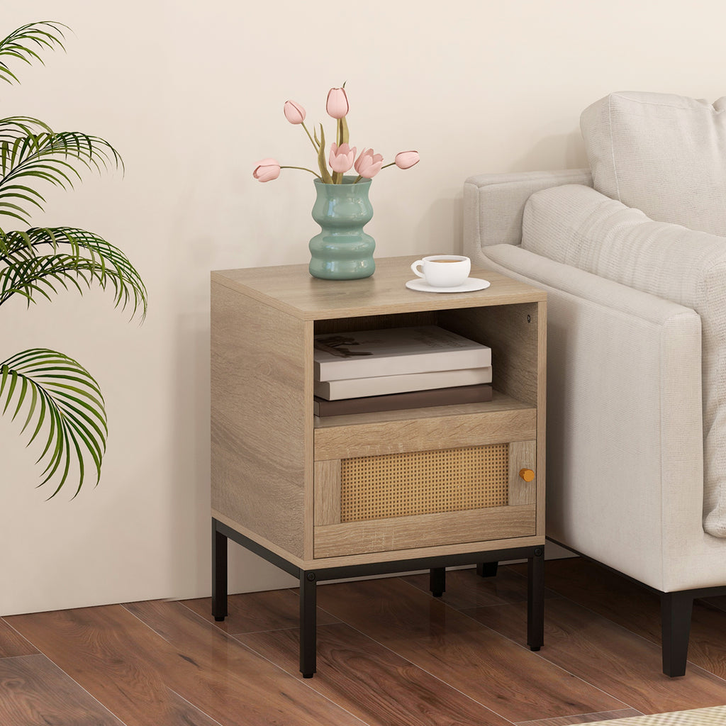 Boho Accent Table with Open Shelf and Door Cabinet - Natural