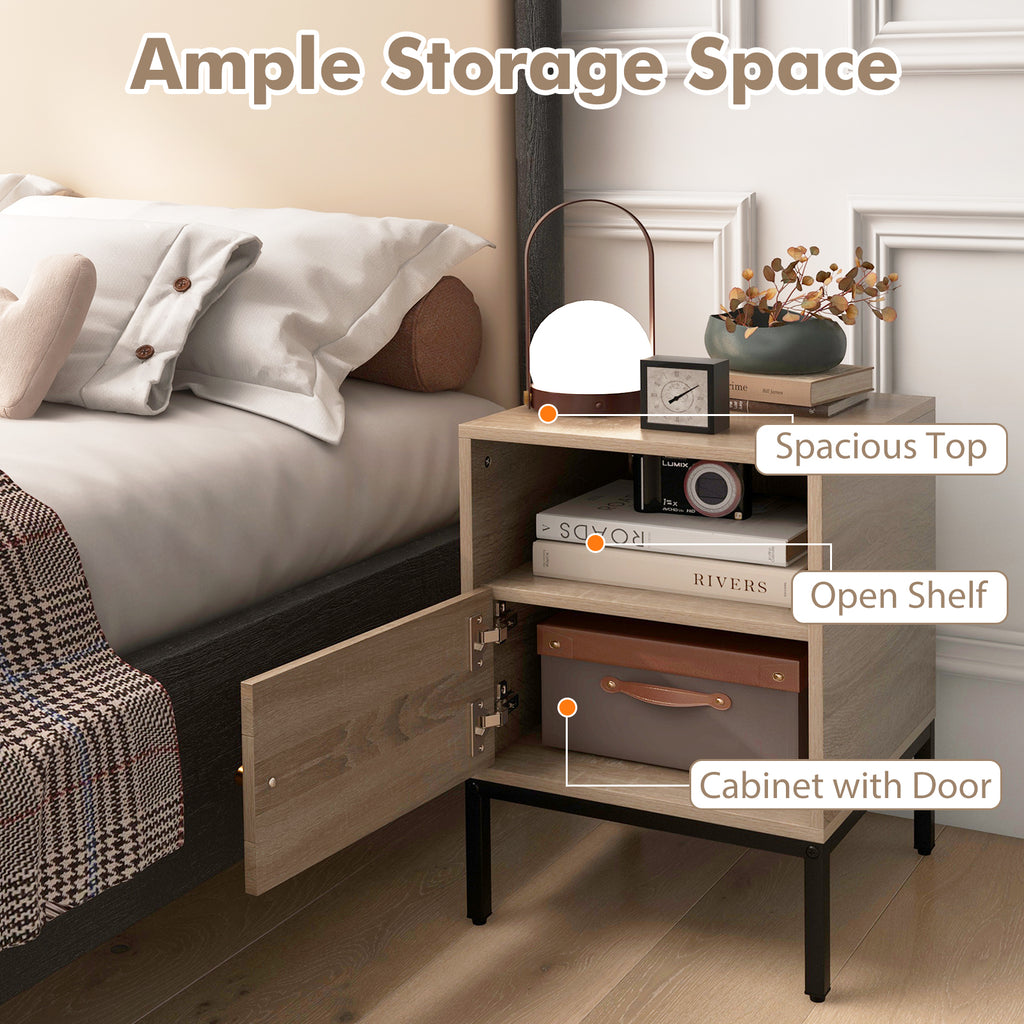 Boho Accent Table with Open Shelf and Door Cabinet - Natural