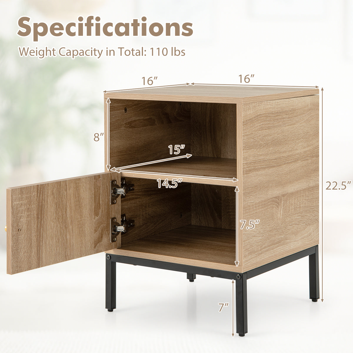 Boho Accent Table with Open Shelf and Door Cabinet - Natural