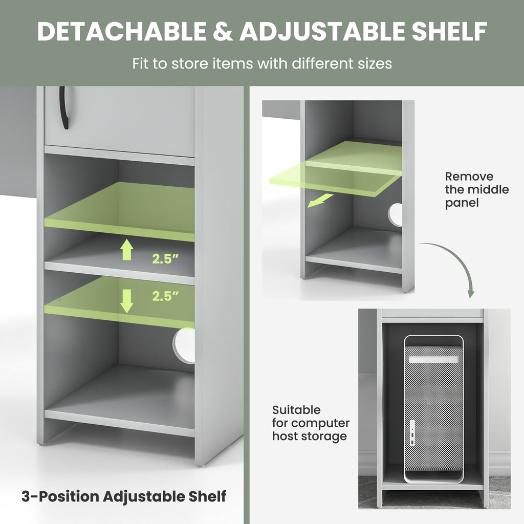 Computer Desk with Raised Display Shelf - Gray