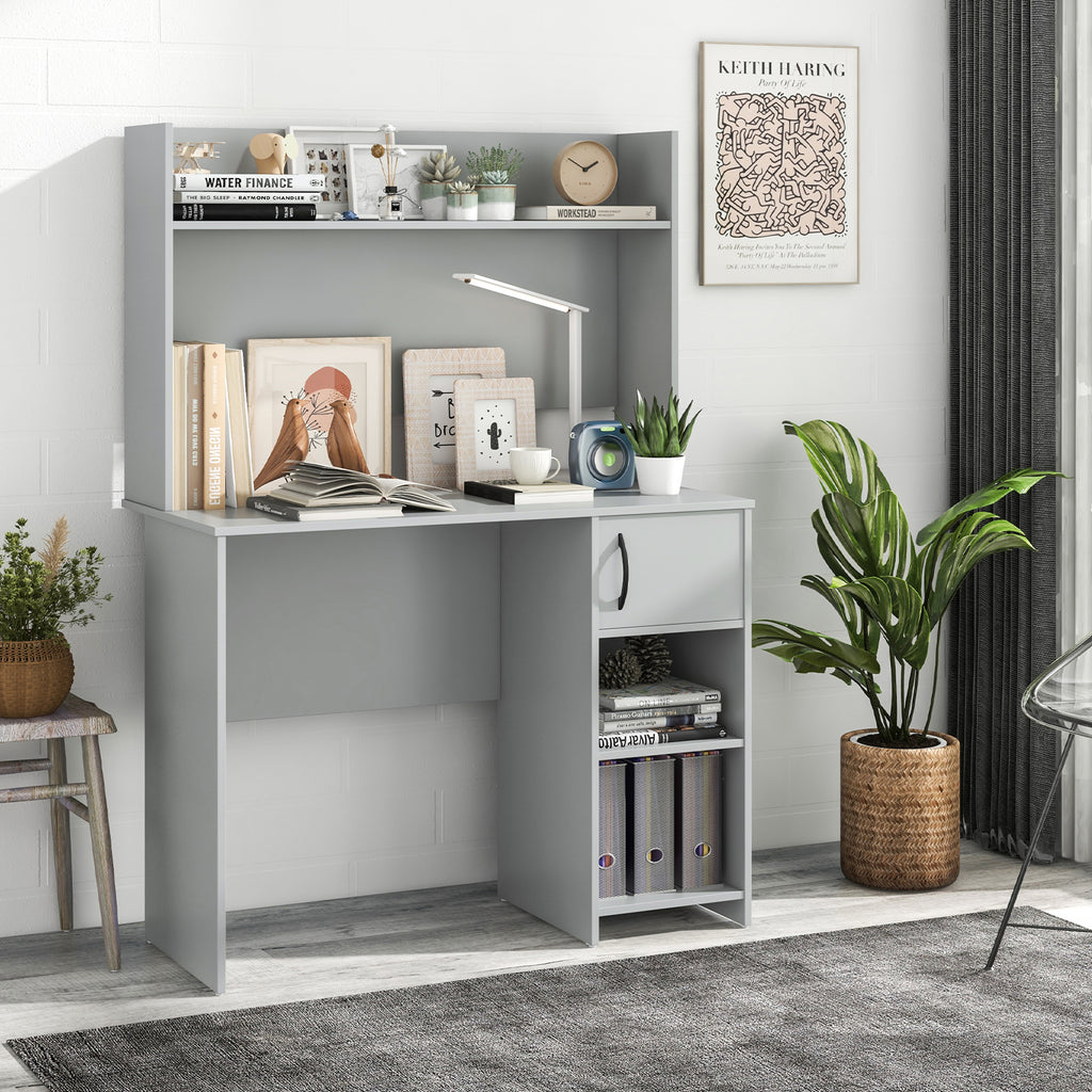 Computer Desk with Raised Display Shelf - Gray