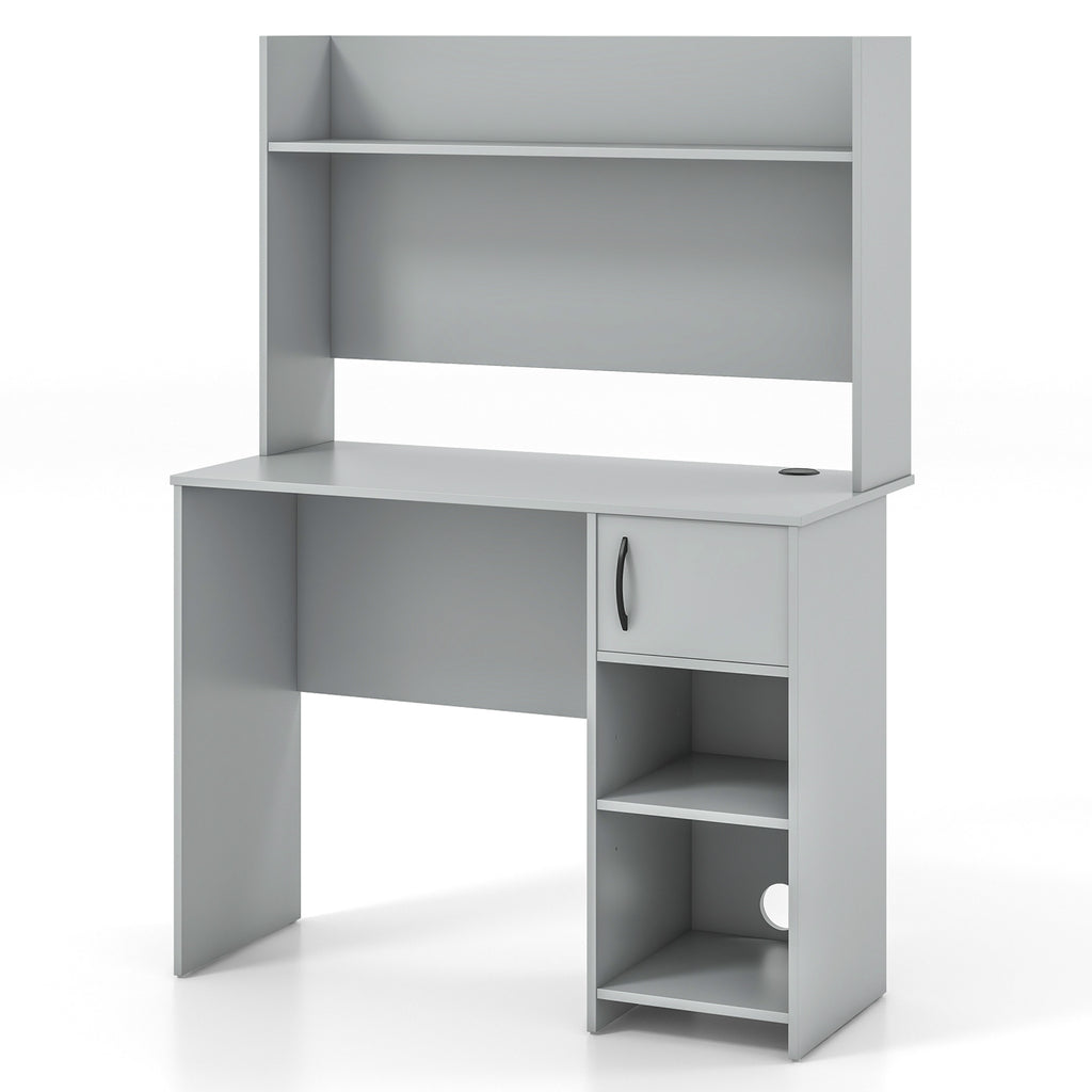 Computer Desk with Raised Display Shelf - Gray