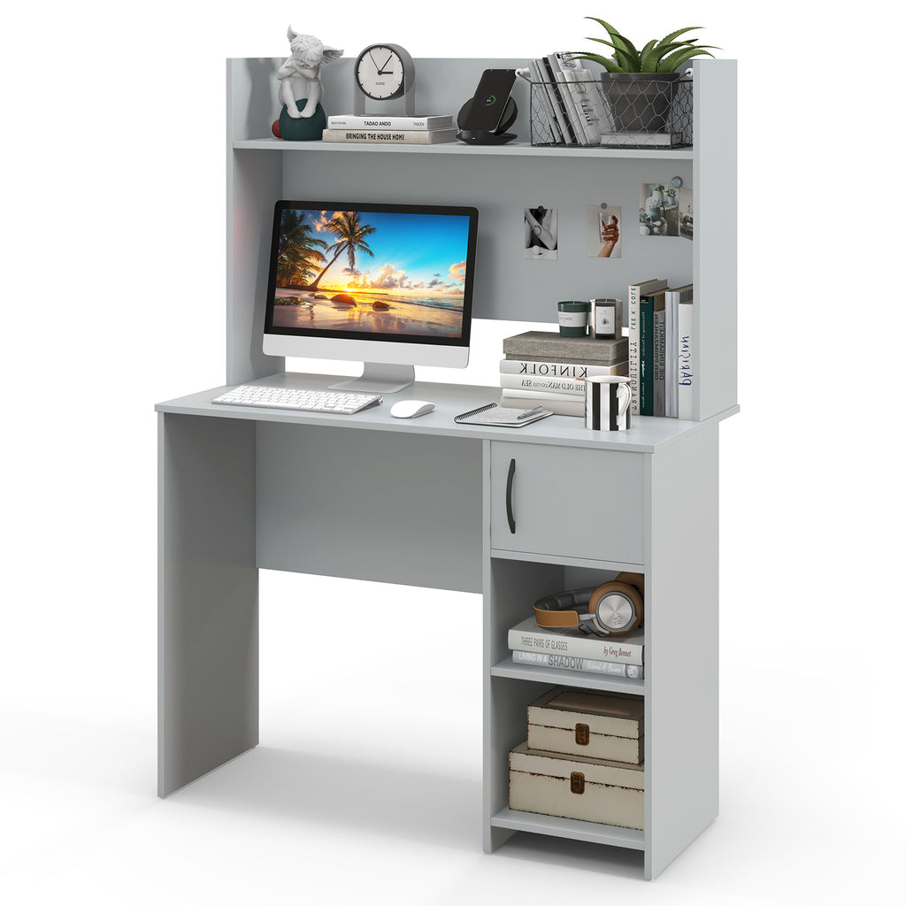 Computer Desk with Raised Display Shelf - Gray