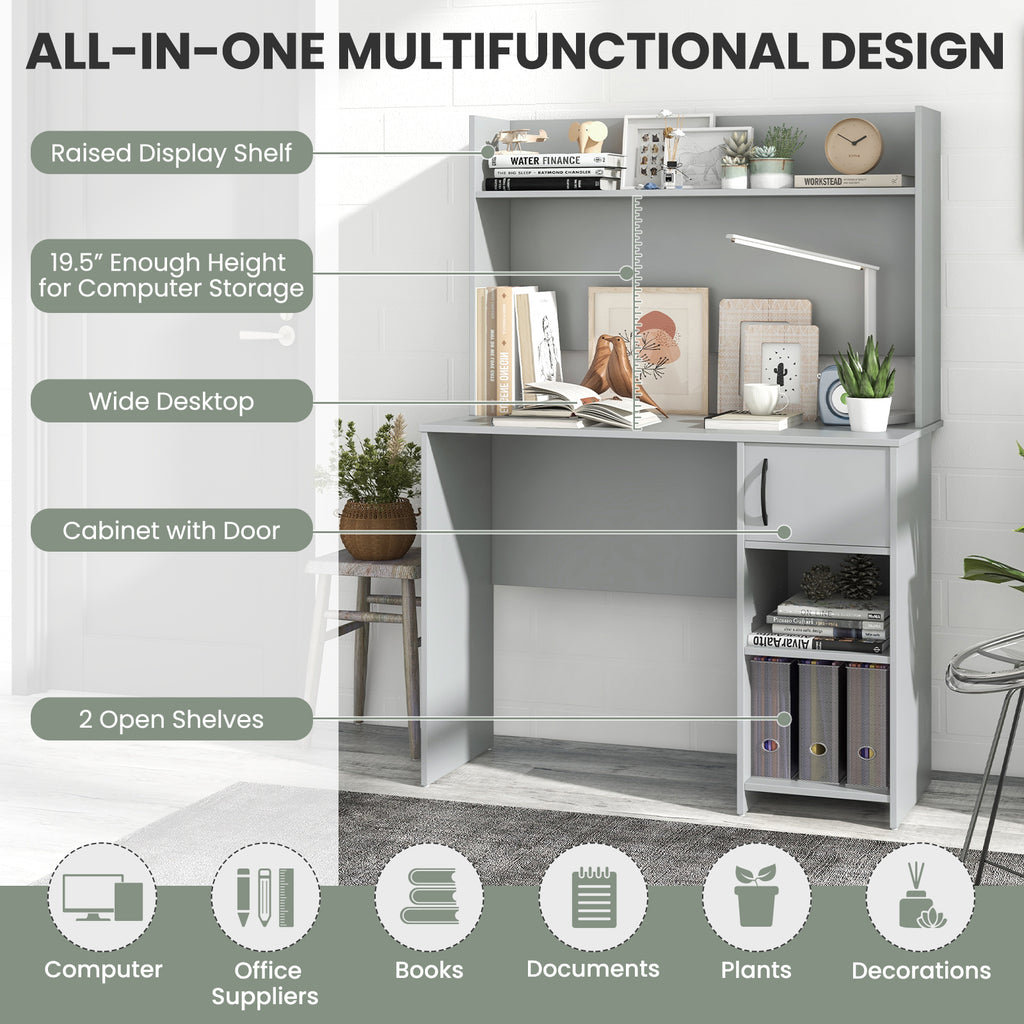 Computer Desk with Raised Display Shelf - Gray