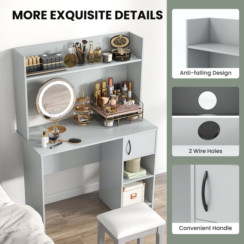 Computer Desk with Raised Display Shelf - Gray