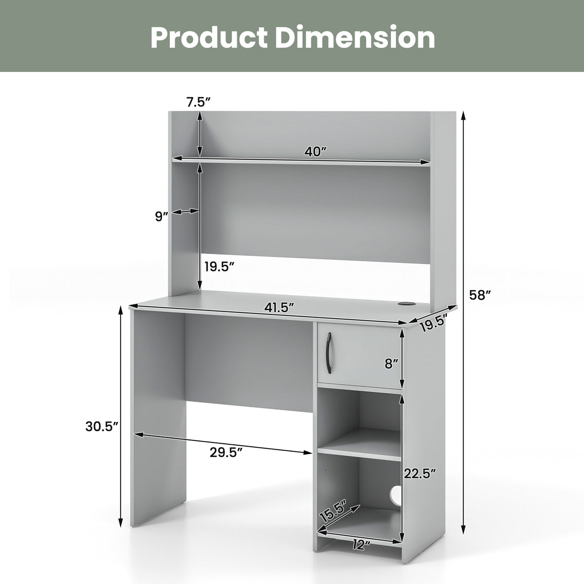 Computer Desk with Raised Display Shelf - Gray