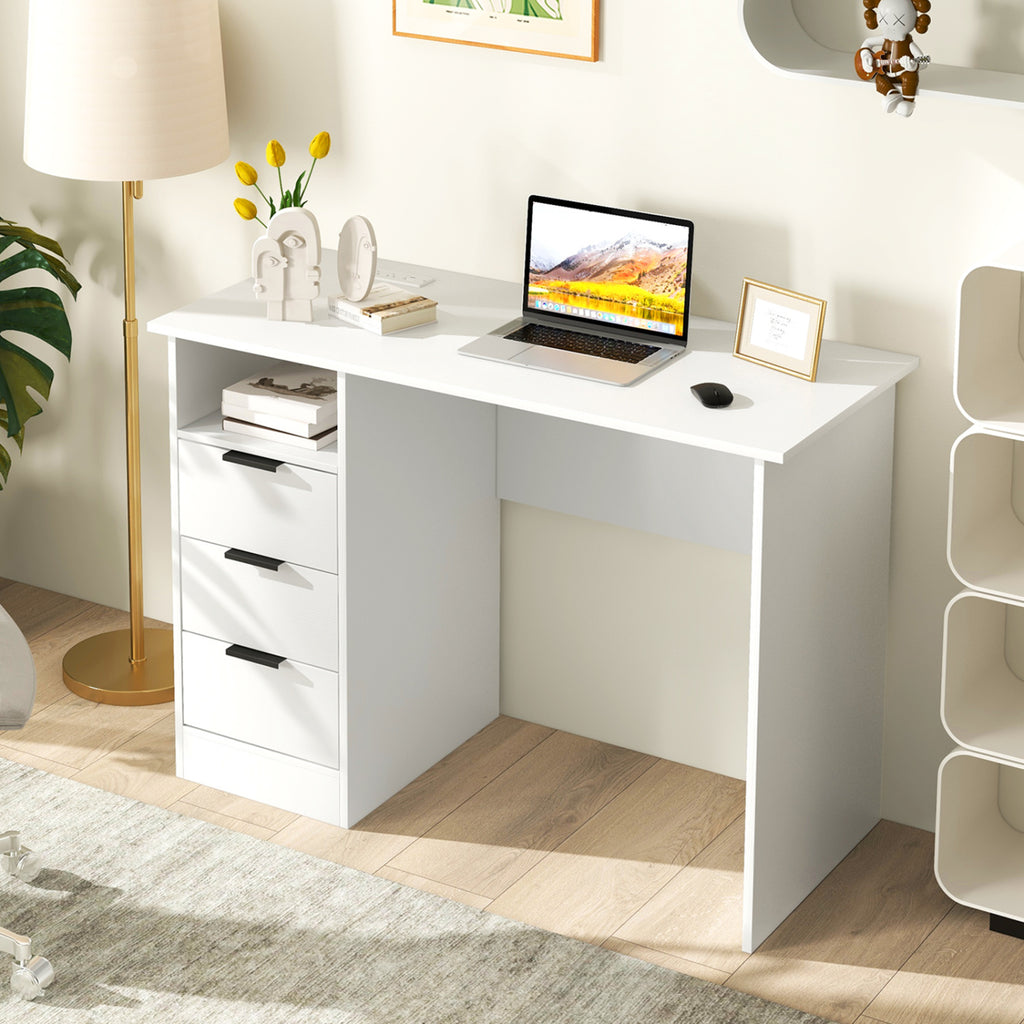 Home Office Desk with Power Outlet 3 Storage Drawers and Open