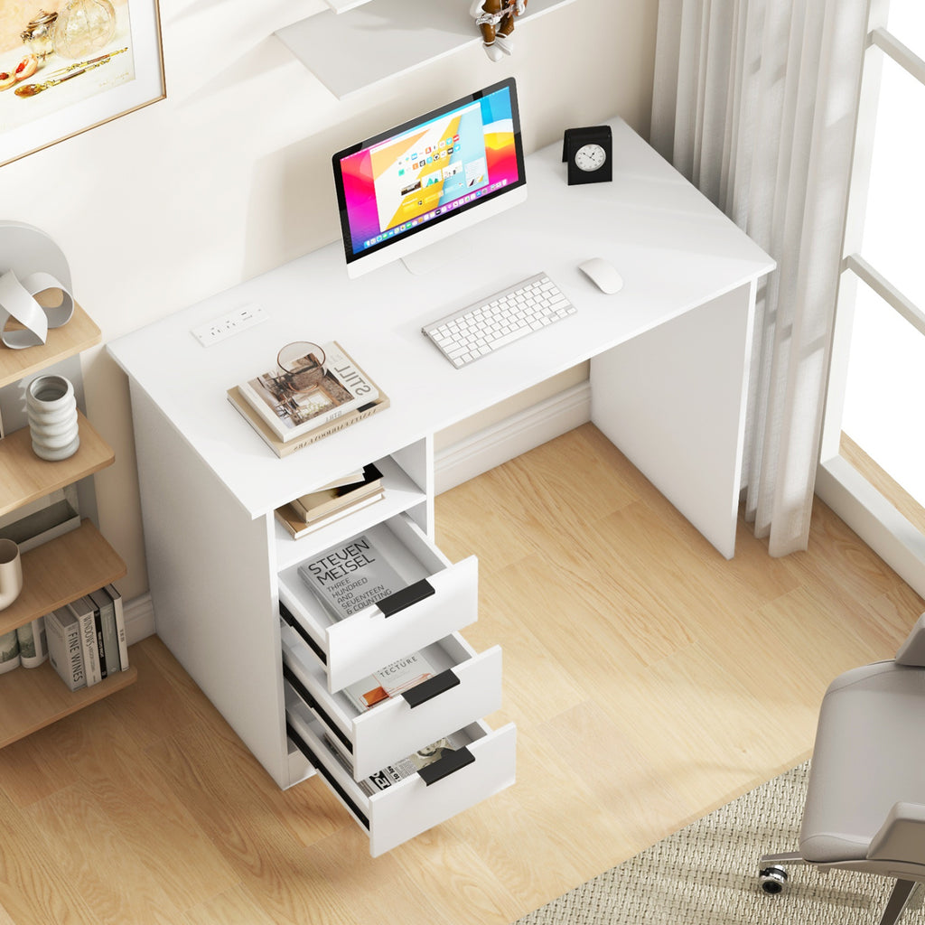Home Office Desk with Power Outlet 3 Storage Drawers and Open