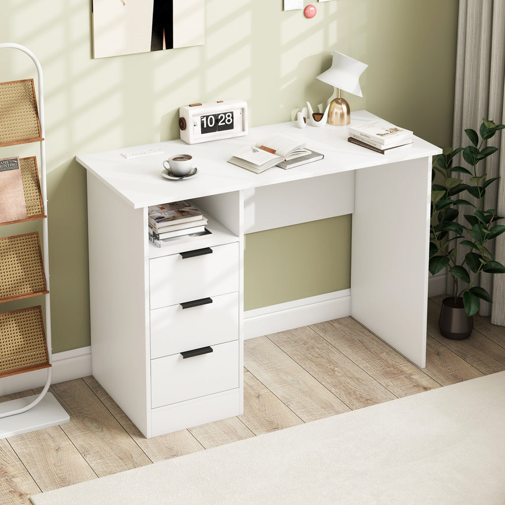 Home Office Desk with Power Outlet 3 Storage Drawers and Open
