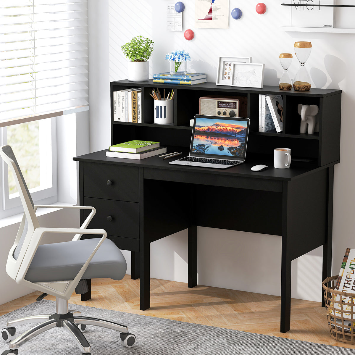 48 Inch Computer Desk with Charging Station, Black