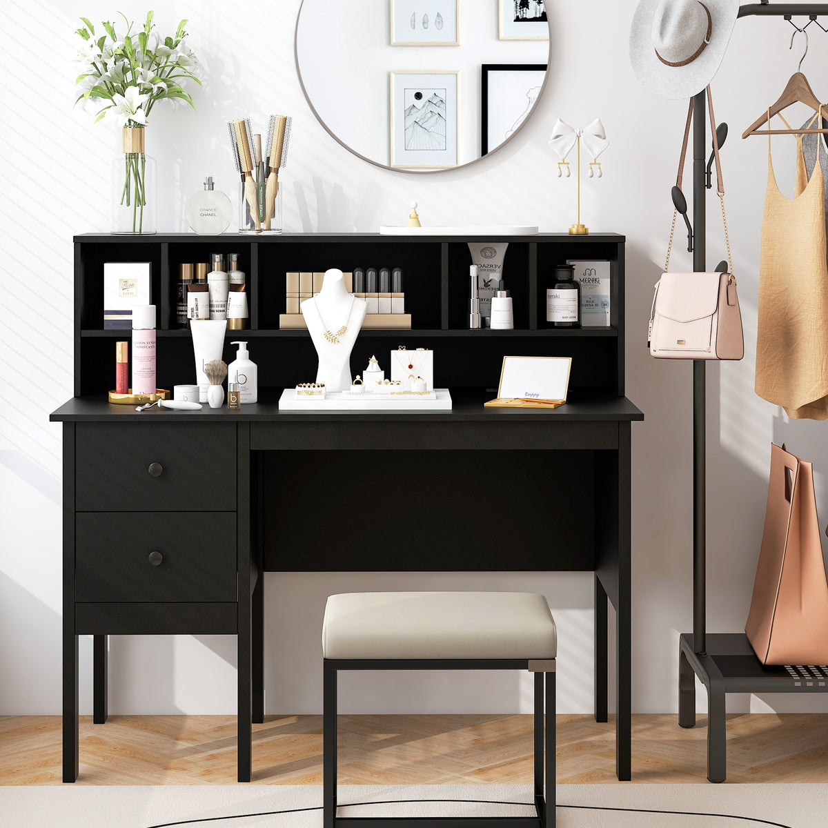 48 Inch Computer Desk with Charging Station, Black