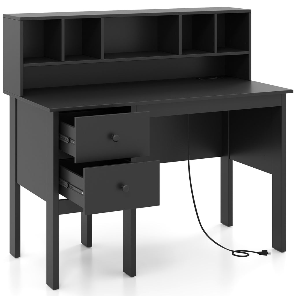 48 Inch Computer Desk with Charging Station, Black