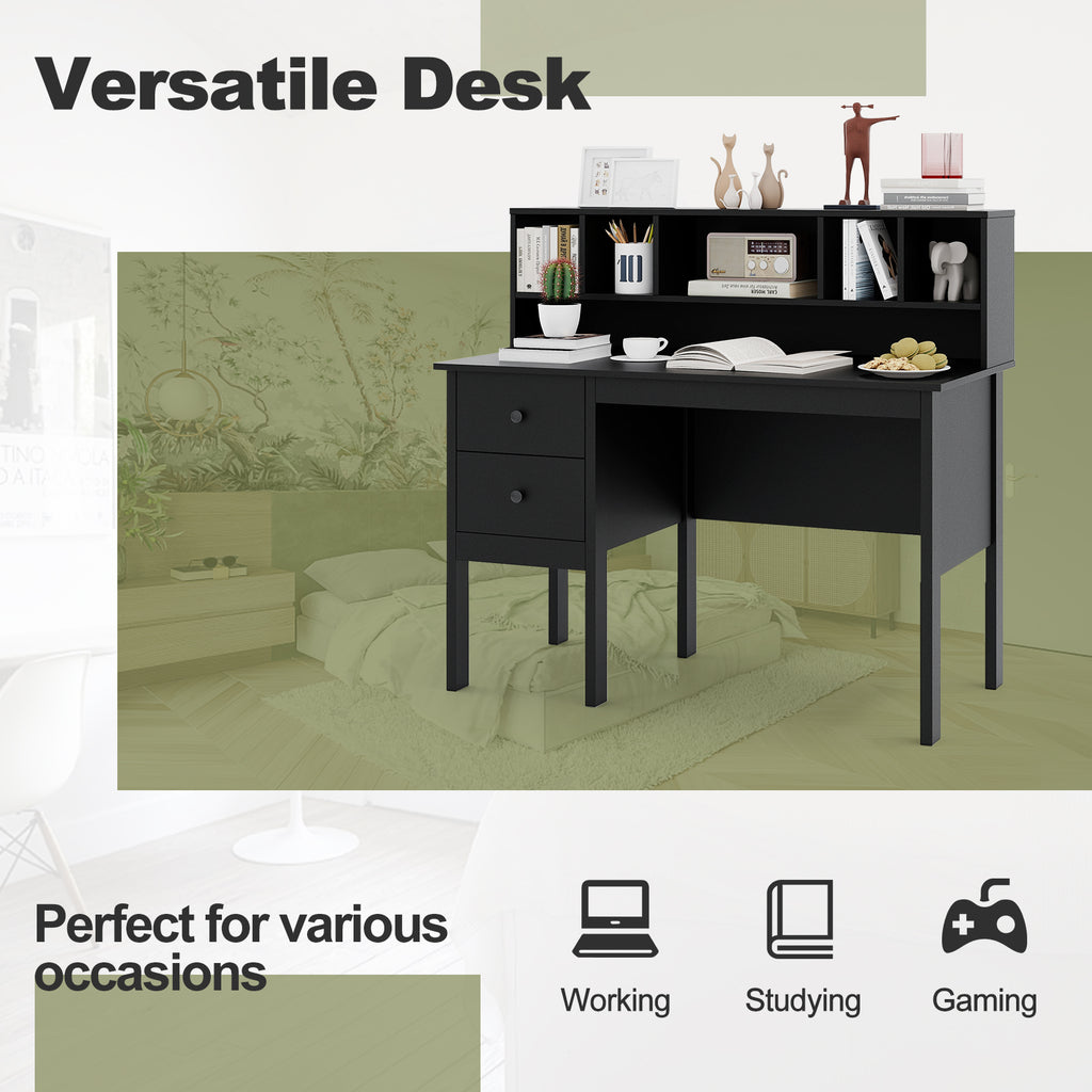 48 Inch Computer Desk with Charging Station, Black