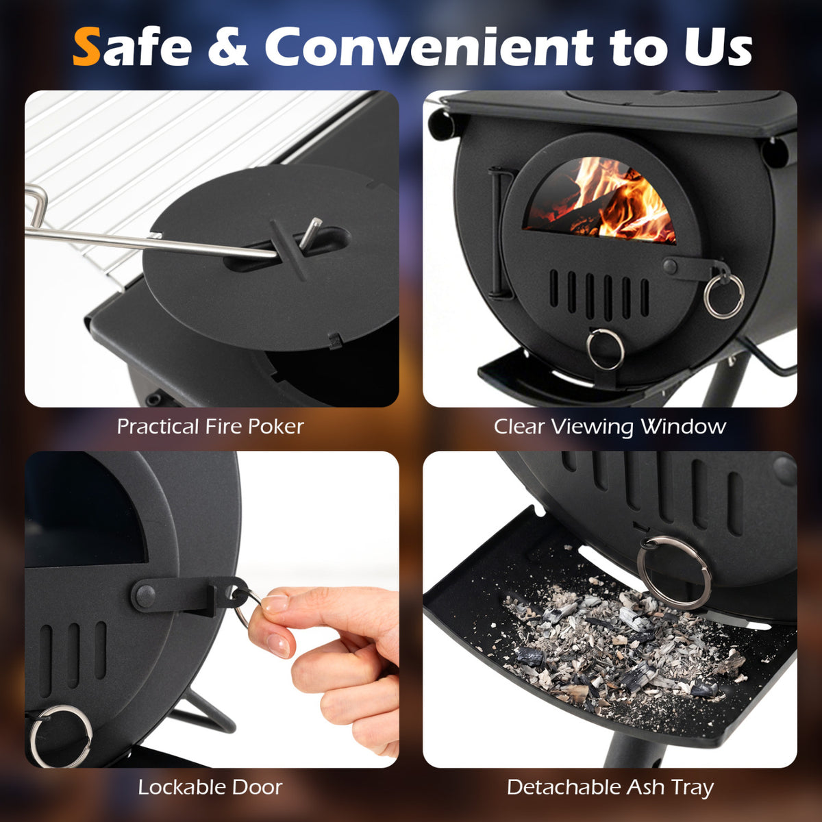 Hot Tent Stove with Chimney Pipes and Foldable Legs for Outdoor