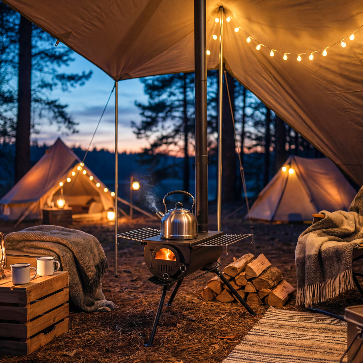 Hot Tent Stove with Chimney Pipes and Foldable Legs for Outdoor
