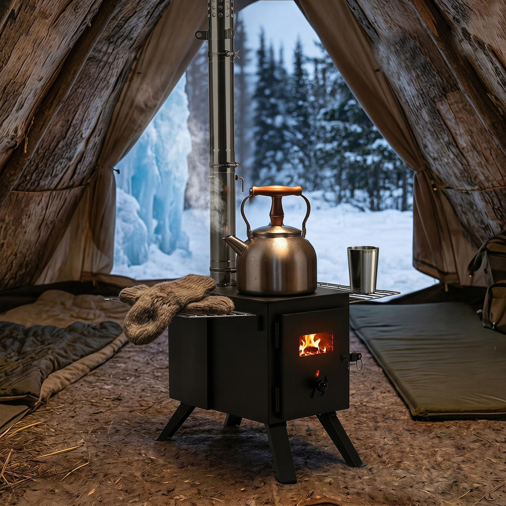 Hot Tent Stove with Ash Tray 8.4 ft Wood Burning 8 Chimney Pipes and