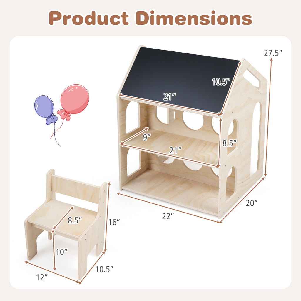 House-Shaped Wooden Kids Activity Table & Chair Set - Natural Variation