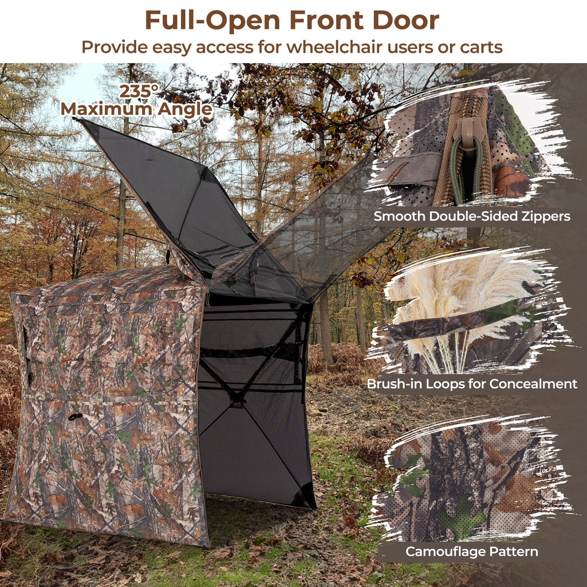 Hunting Blind 360 Degree One-Way See-Through Ground for 2-3 Person