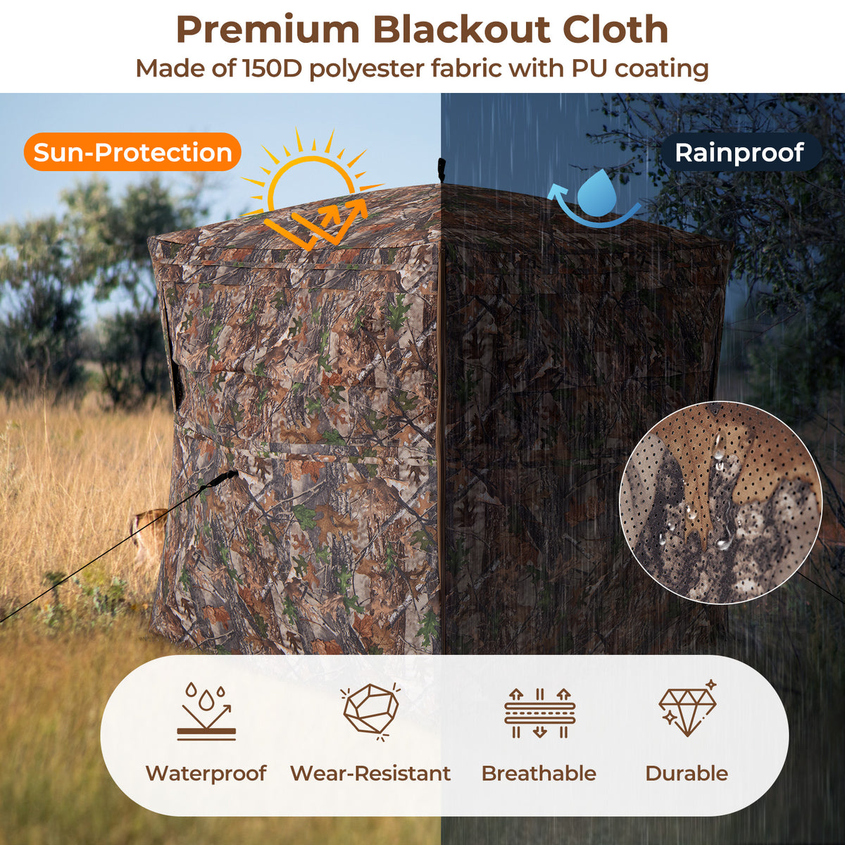 Hunting Blind 360 Degree One-Way See-Through Ground for 2-3 Person