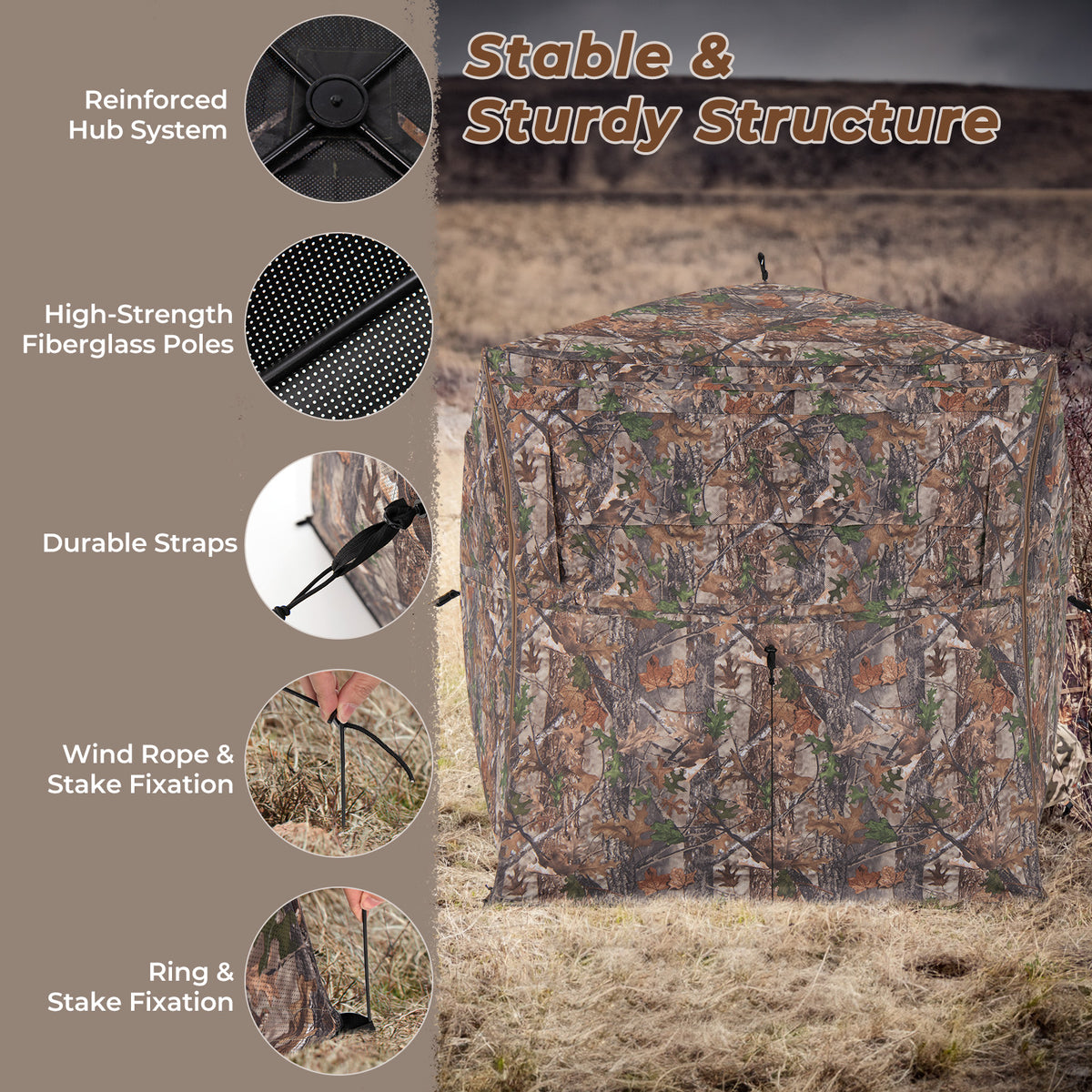 Hunting Blind 360 Degree One-Way See-Through Ground for 2-3 Person
