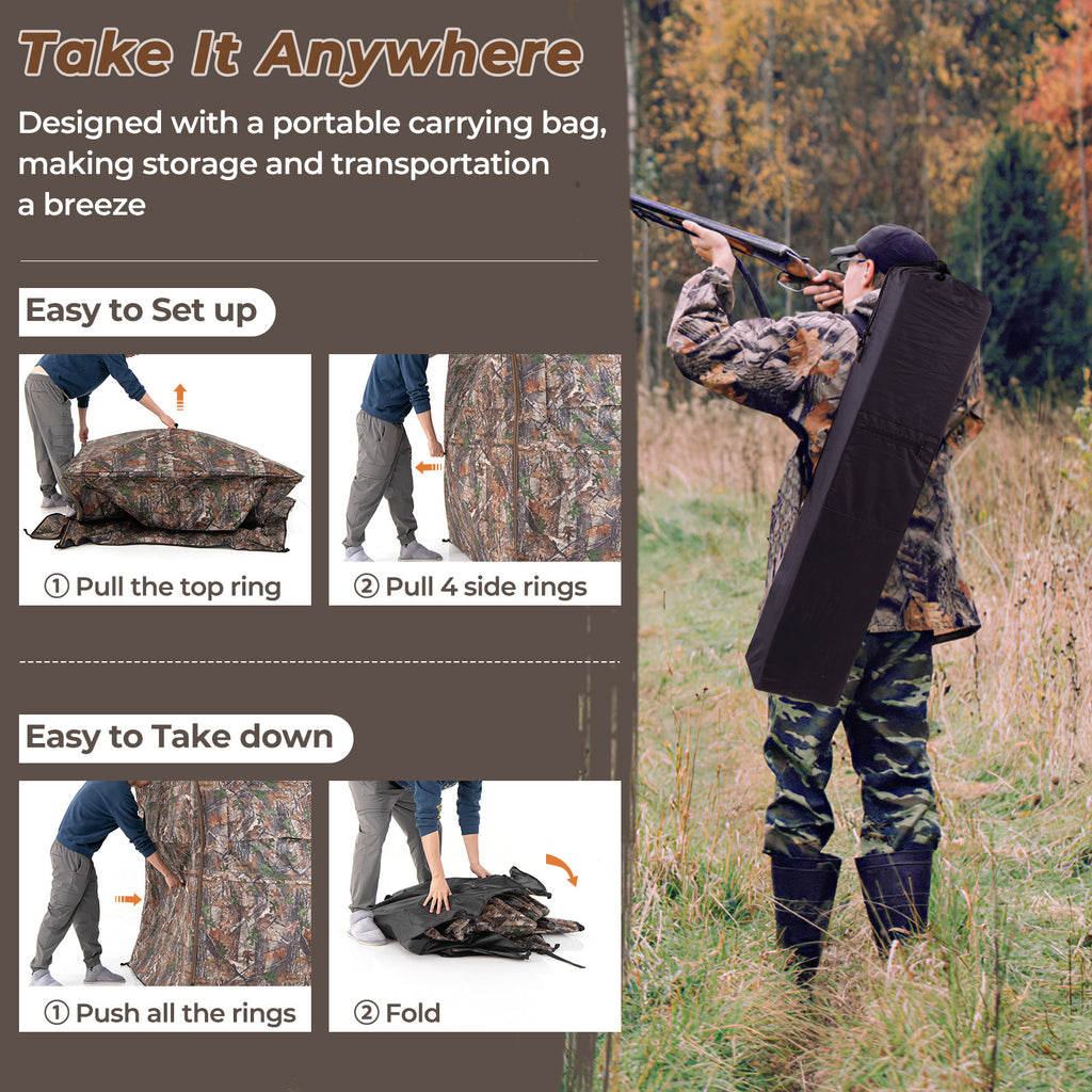 Hunting Blind 360 Degree One-Way See-Through Ground for 2-3 Person