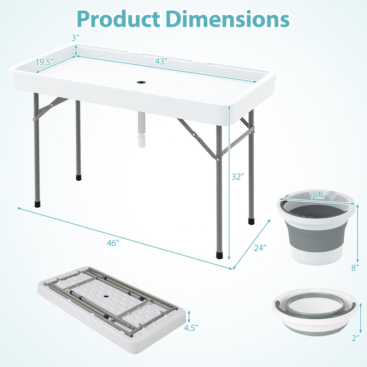 4 Foot Ice Cooler Folding Table Portable Bin with Large Sink