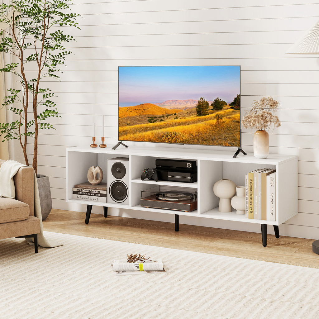 TV Stand for 55-Inch TV with Storage Compartments, White