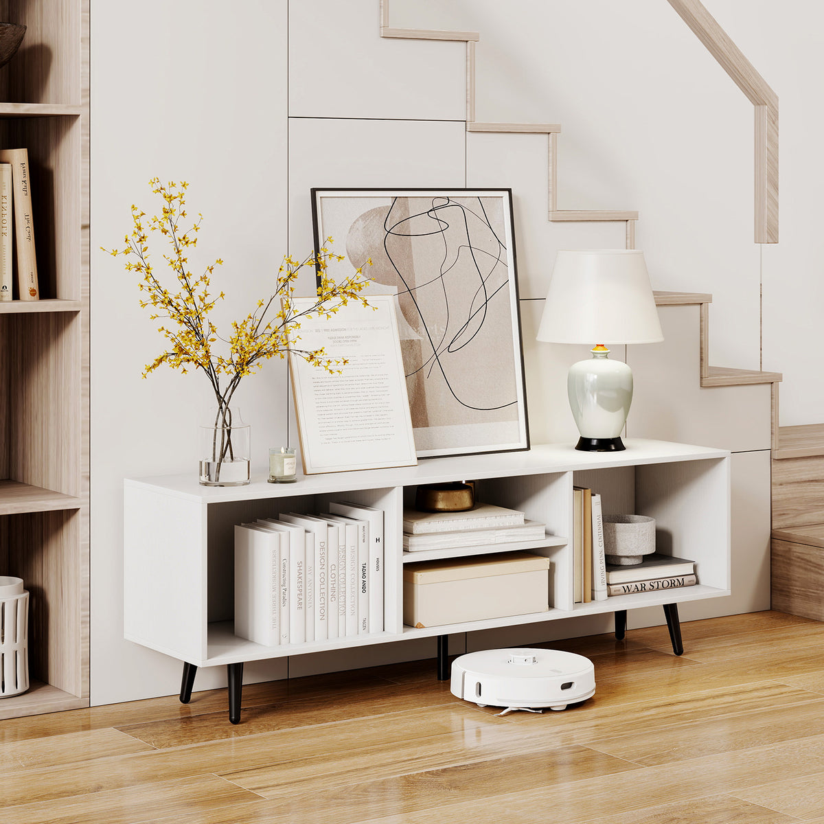 TV Stand for 55-Inch TV with Storage Compartments, White