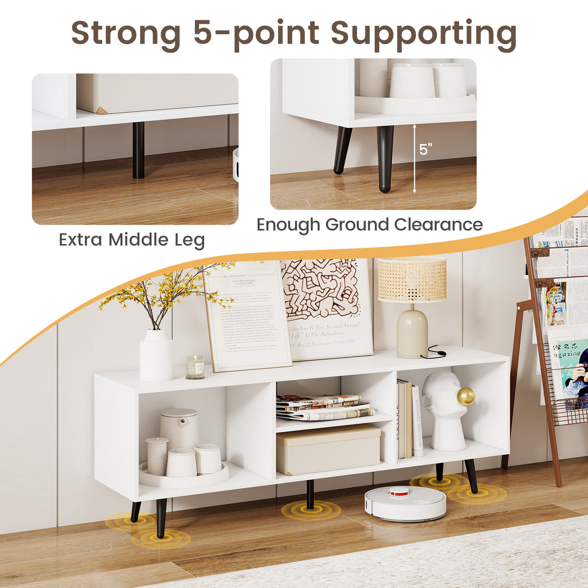 TV Stand for 55-Inch TV with Storage Compartments, White