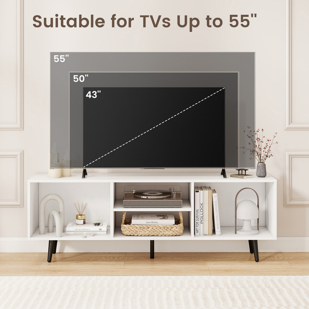 TV Stand for 55-Inch TV with Storage Compartments, White