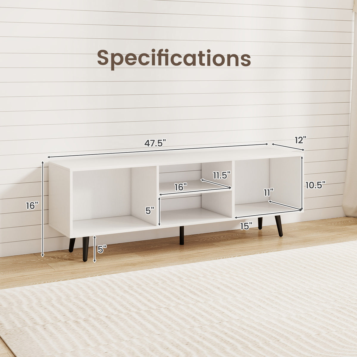 TV Stand for 55-Inch TV with Storage Compartments, White