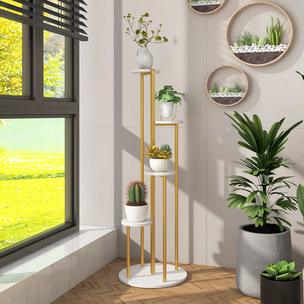 Indoor Metal Plant Stand Corner Shelf for Potted with Golden Frame