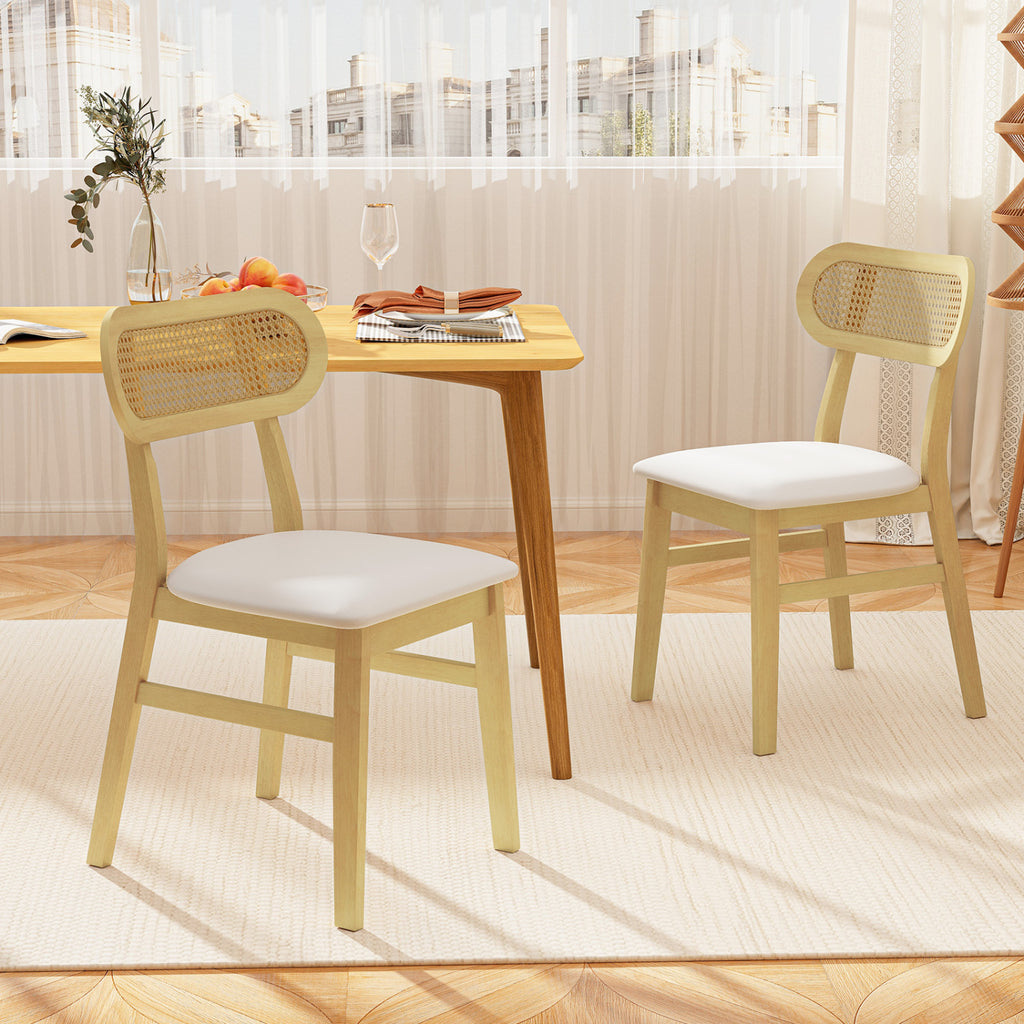 Dining Chair Set of 2, White - Mid Century Wood