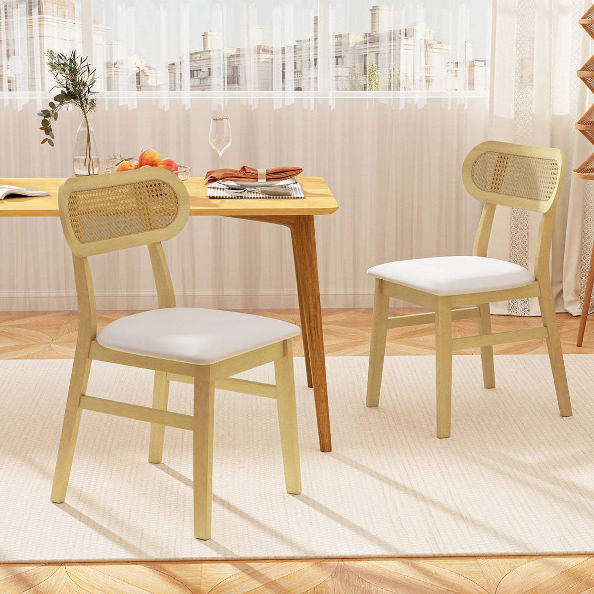 Dining Chair Set of 2, White - Mid Century Wood