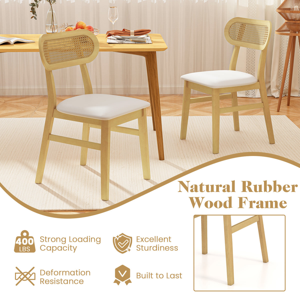Dining Chair Set of 2, White - Mid Century Wood