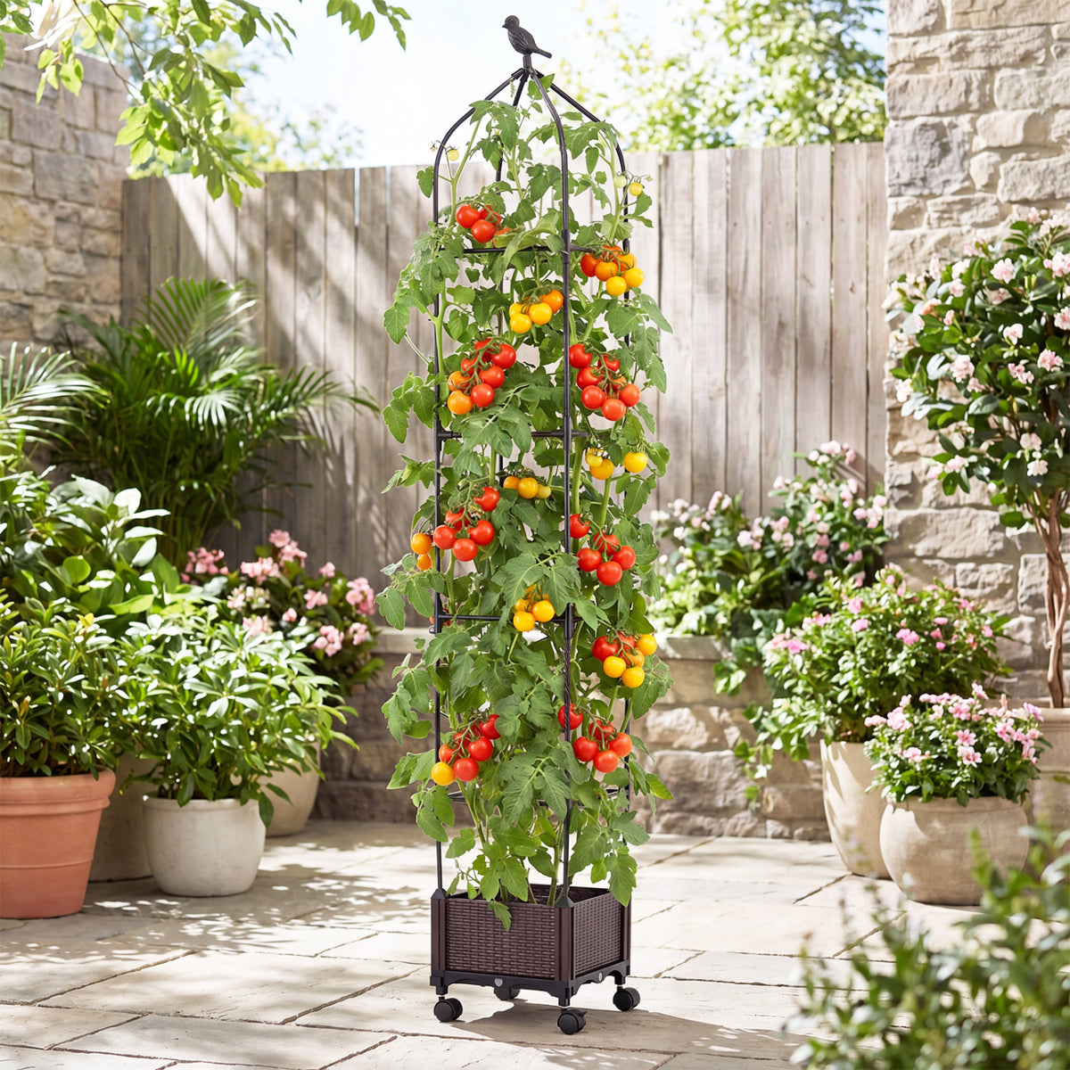 Raised Garden Bed Planter with Trellis & Wheels - Black