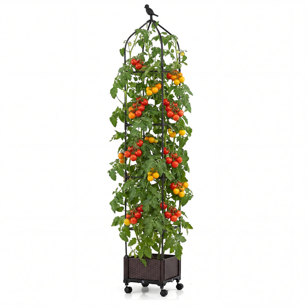 Raised Garden Bed Planter with Trellis & Wheels - Black