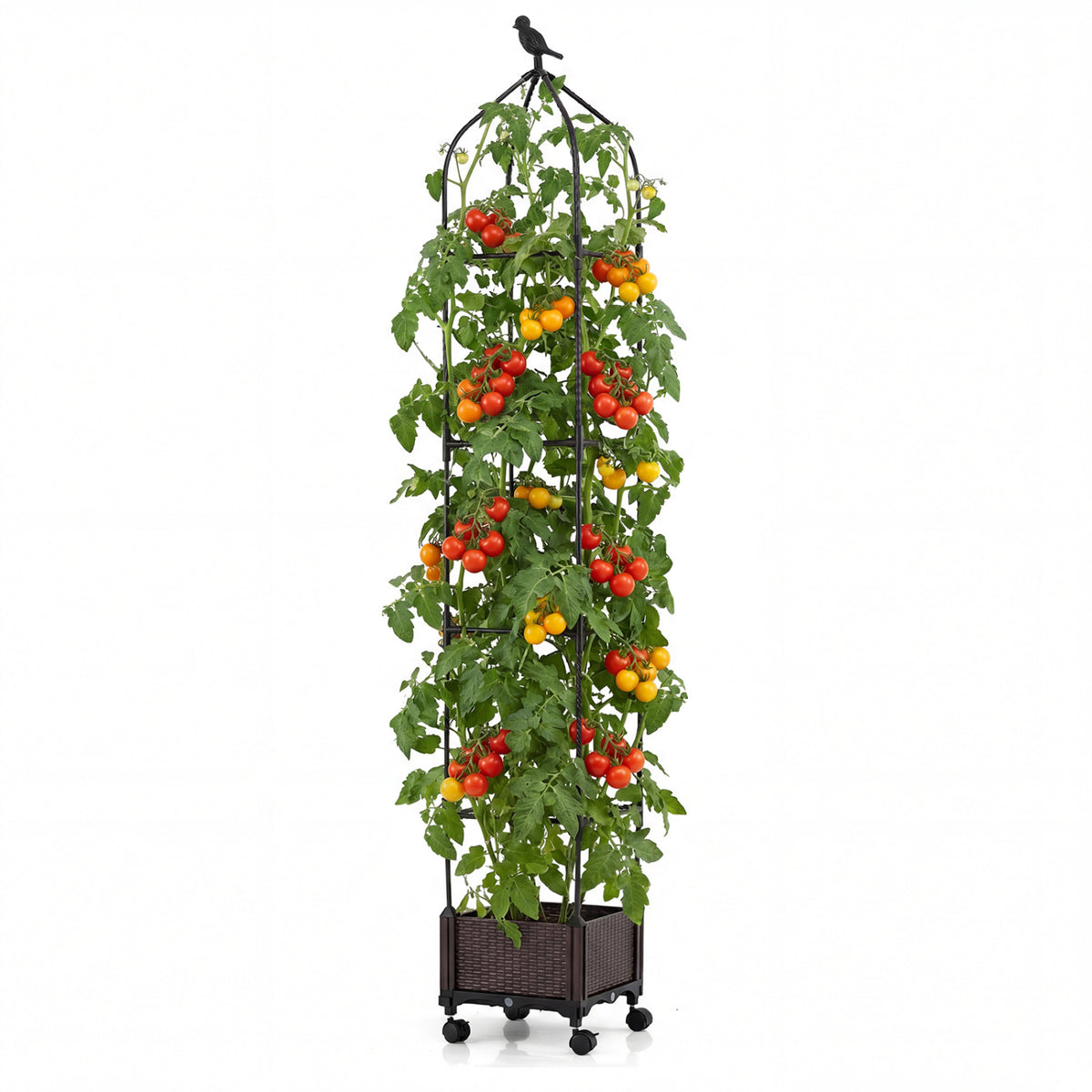 Raised Garden Bed Planter with Trellis & Wheels - Black