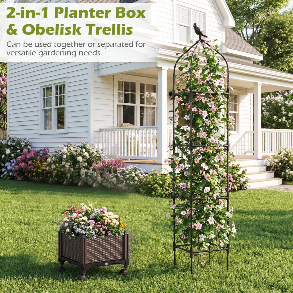 Raised Garden Bed Planter with Trellis & Wheels - Black